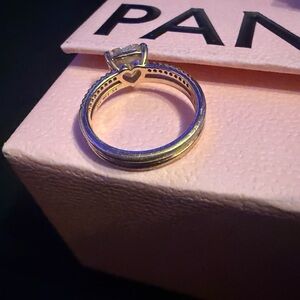 Pandora Silver Heart Solitaire Ring with Raised Band